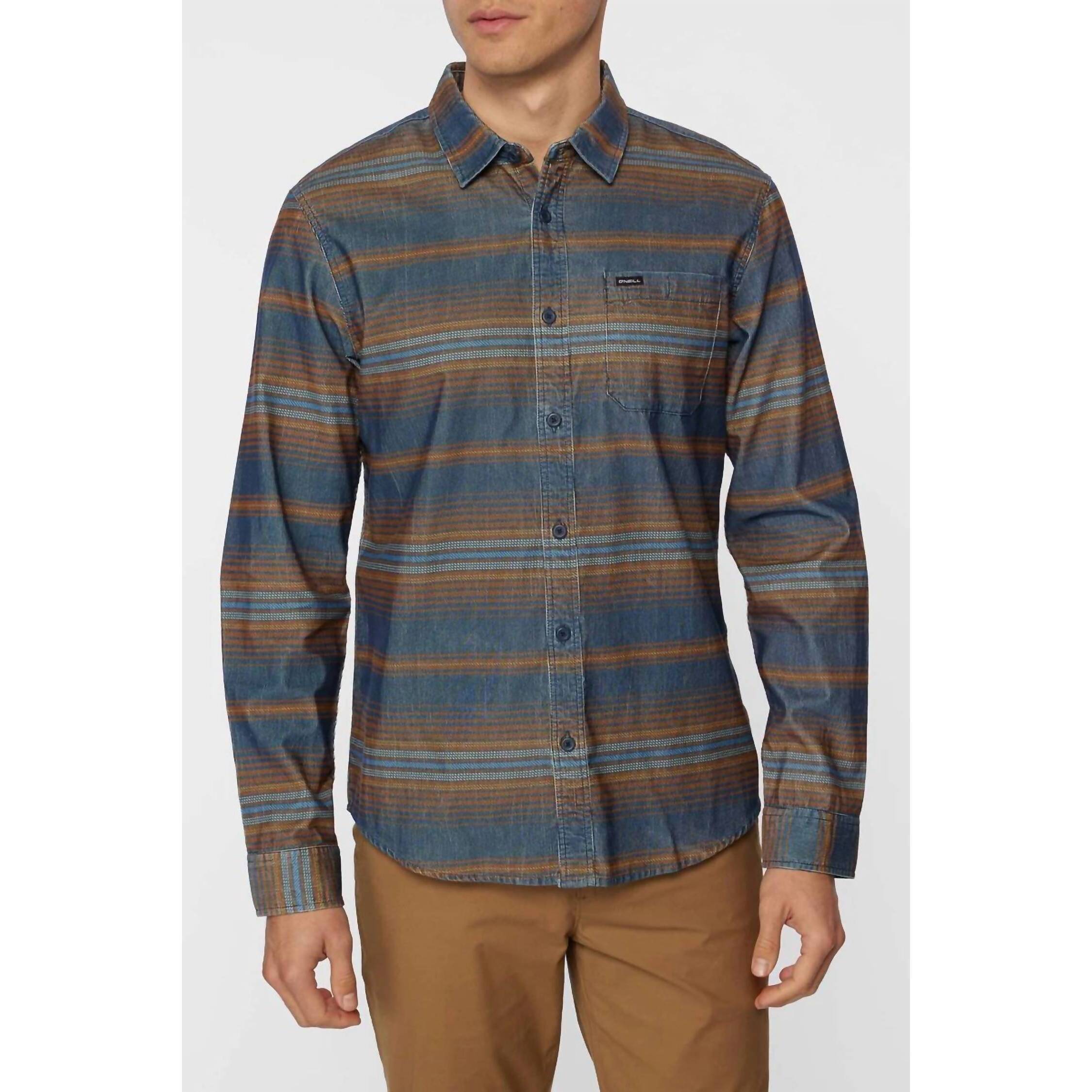 New O'neill Caruso Stripe 2 Long Sleeve Woven Shirt In Navy Stripe